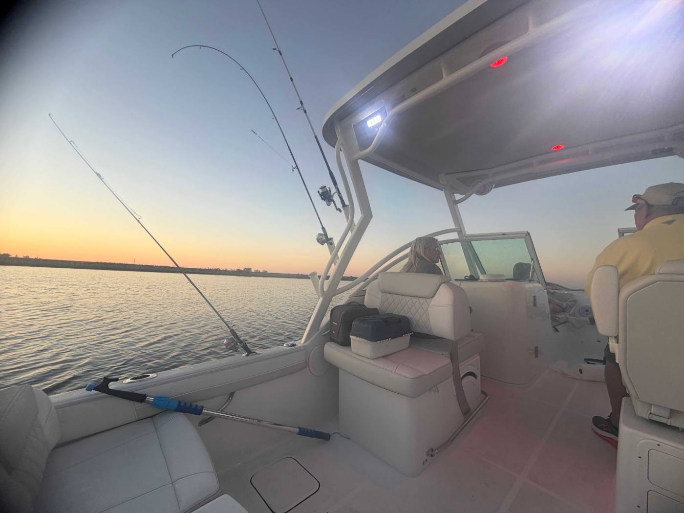 Rigged and ready aboard the World Cat at sunrise