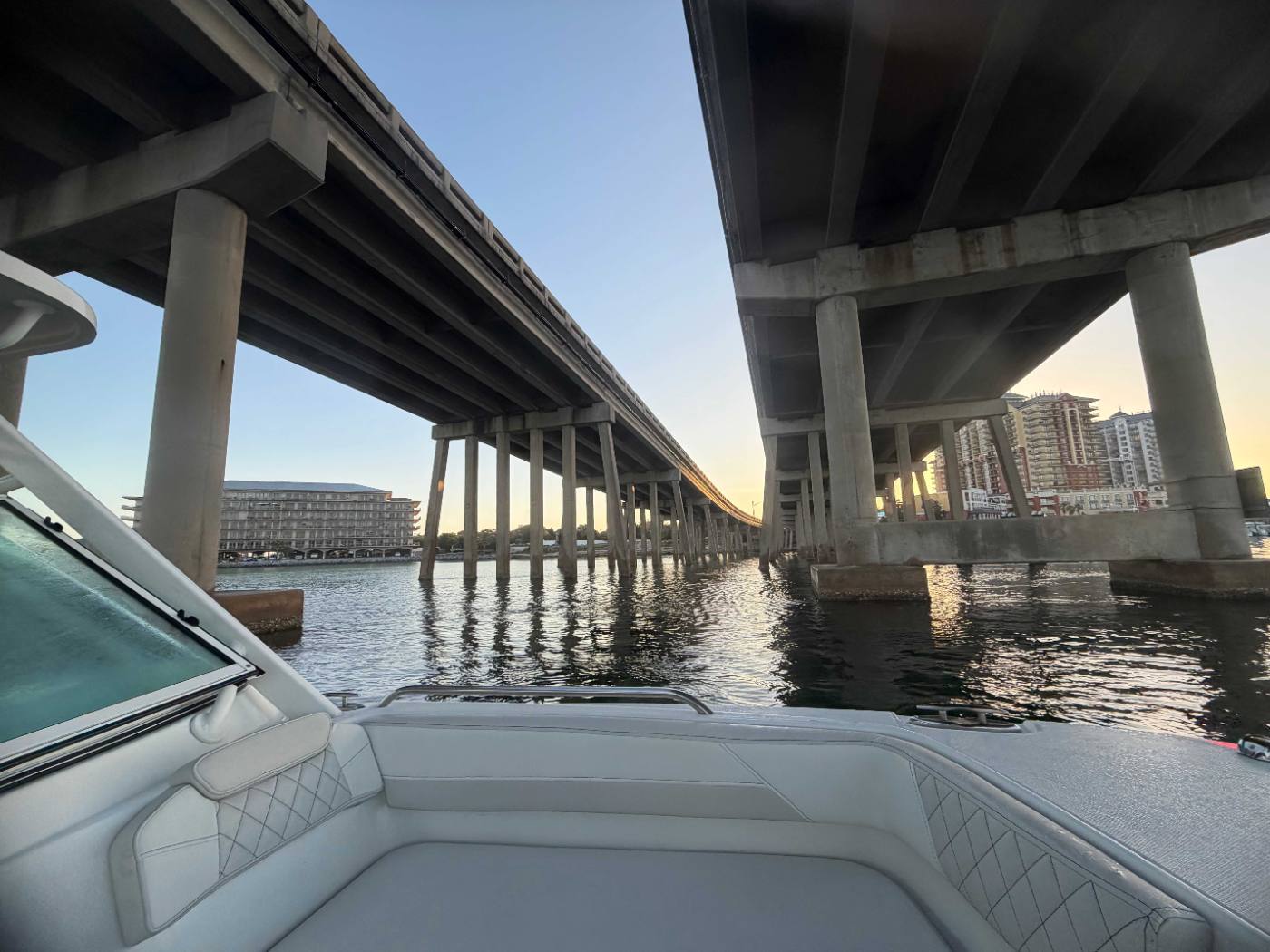 The World Cat cruising under the Destin bridge