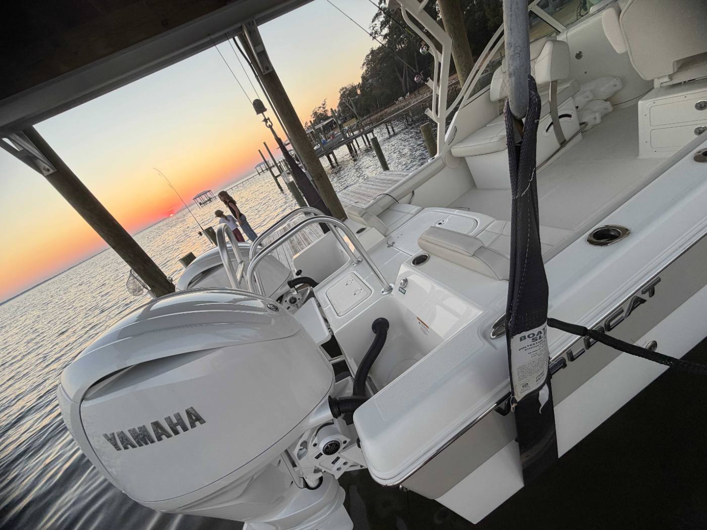 Twin Yamaha outboards at sunset on the World Cat