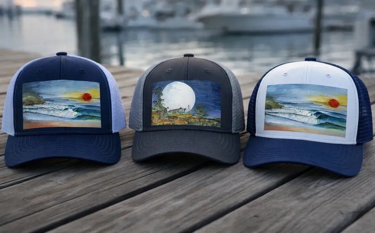 Artistic caps by the waterfront