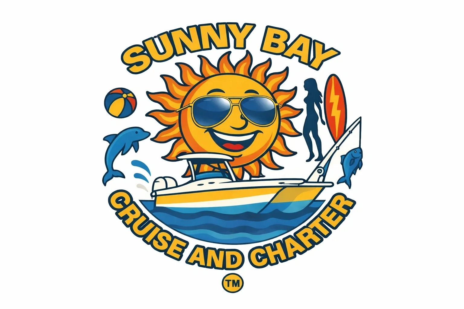 Sun wearing sunglasses on boat logo